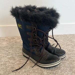 Sorel Tofino Winter Boots Women Faux Fur Tall blue and black